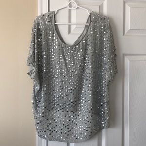 $ DROP! Silver sequined short sleeved shirt